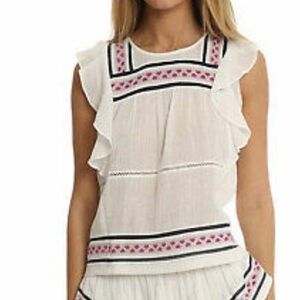 LOVESHACKFANCY Women's White Embroidered 
 Heidi Top Size S